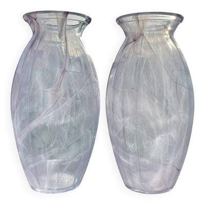 Paire de Vases Soliflores en Verre Soufflé – Effet Marmoréen Violet (Spatte