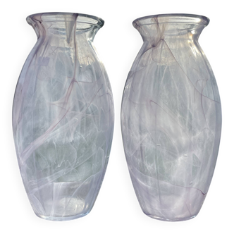 Pair of Blown Glass Soliflore Vases – Purple Marbled Effect (Spat