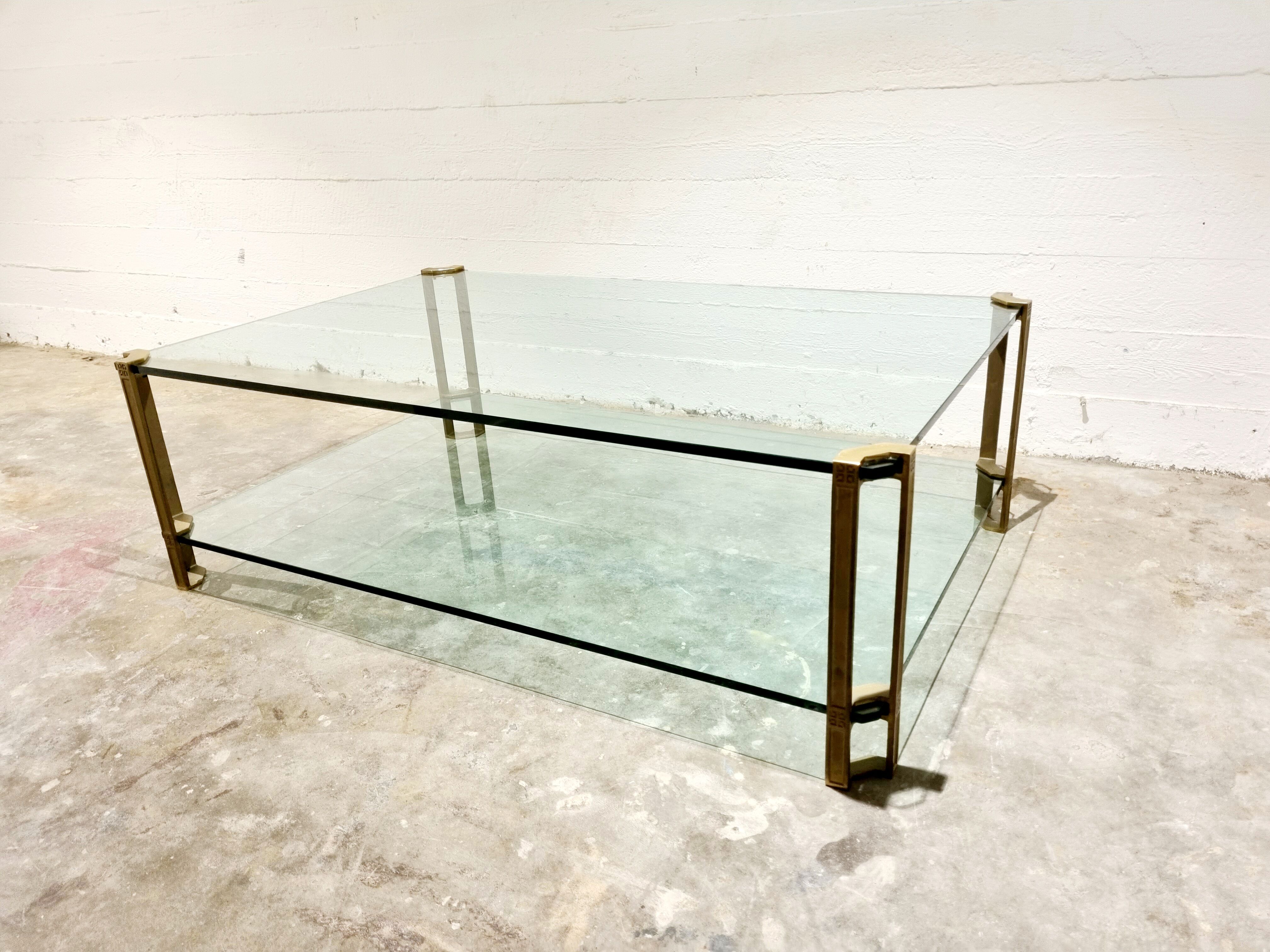 Vintage Brass and Glass Model T24 Coffee Table by Peter Ghyczy, 1970s