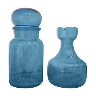 Vintage blue bottle and decanter