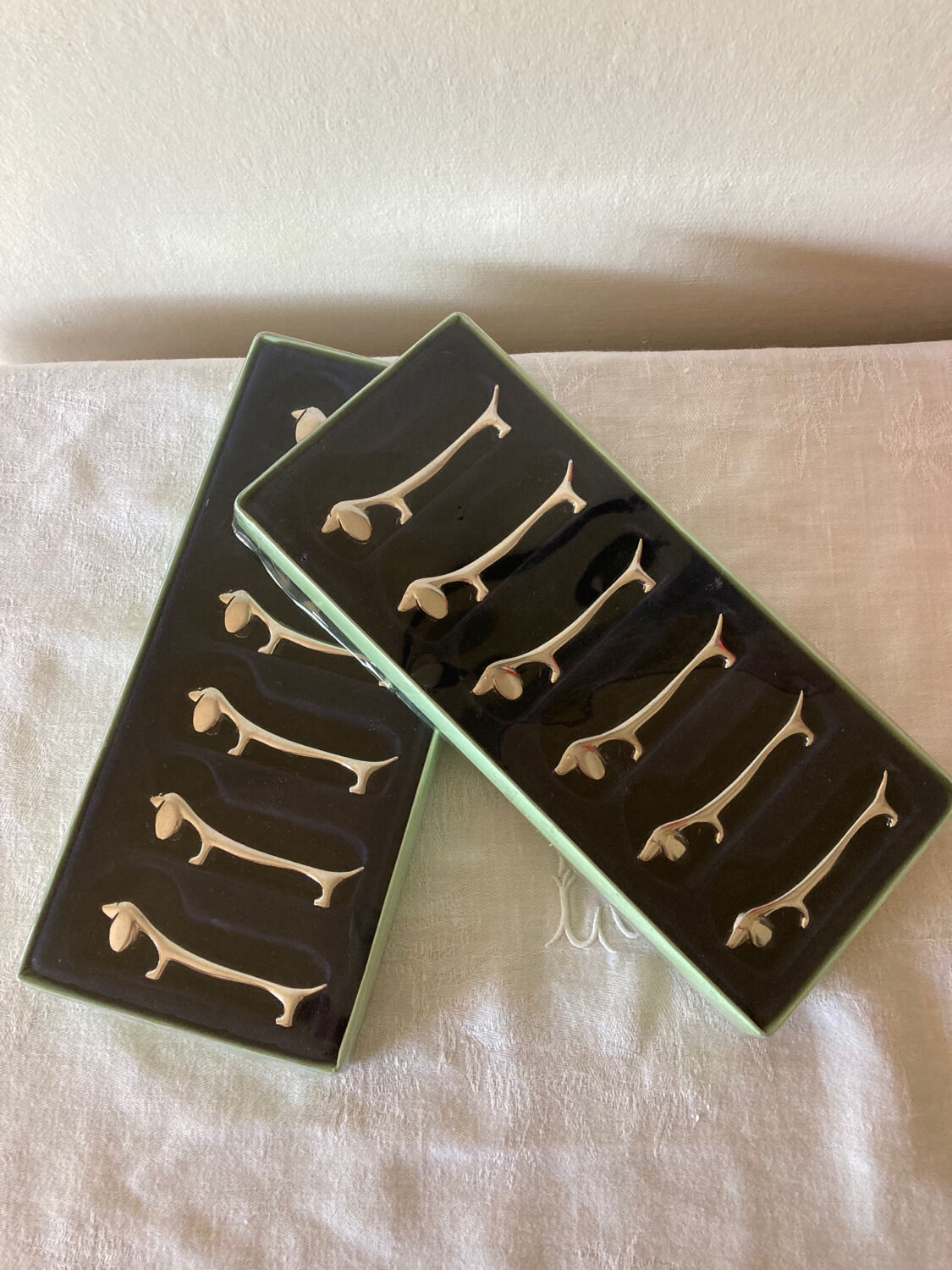 12 vintage dachshund knife holders