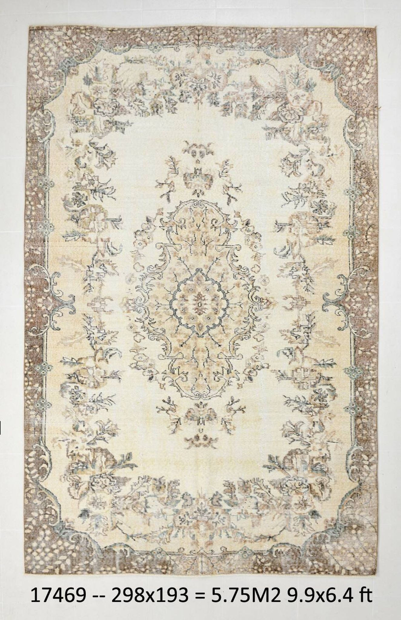 6x10 Cream & Beige Oriental Turkish Area Rug, 193x298Cm