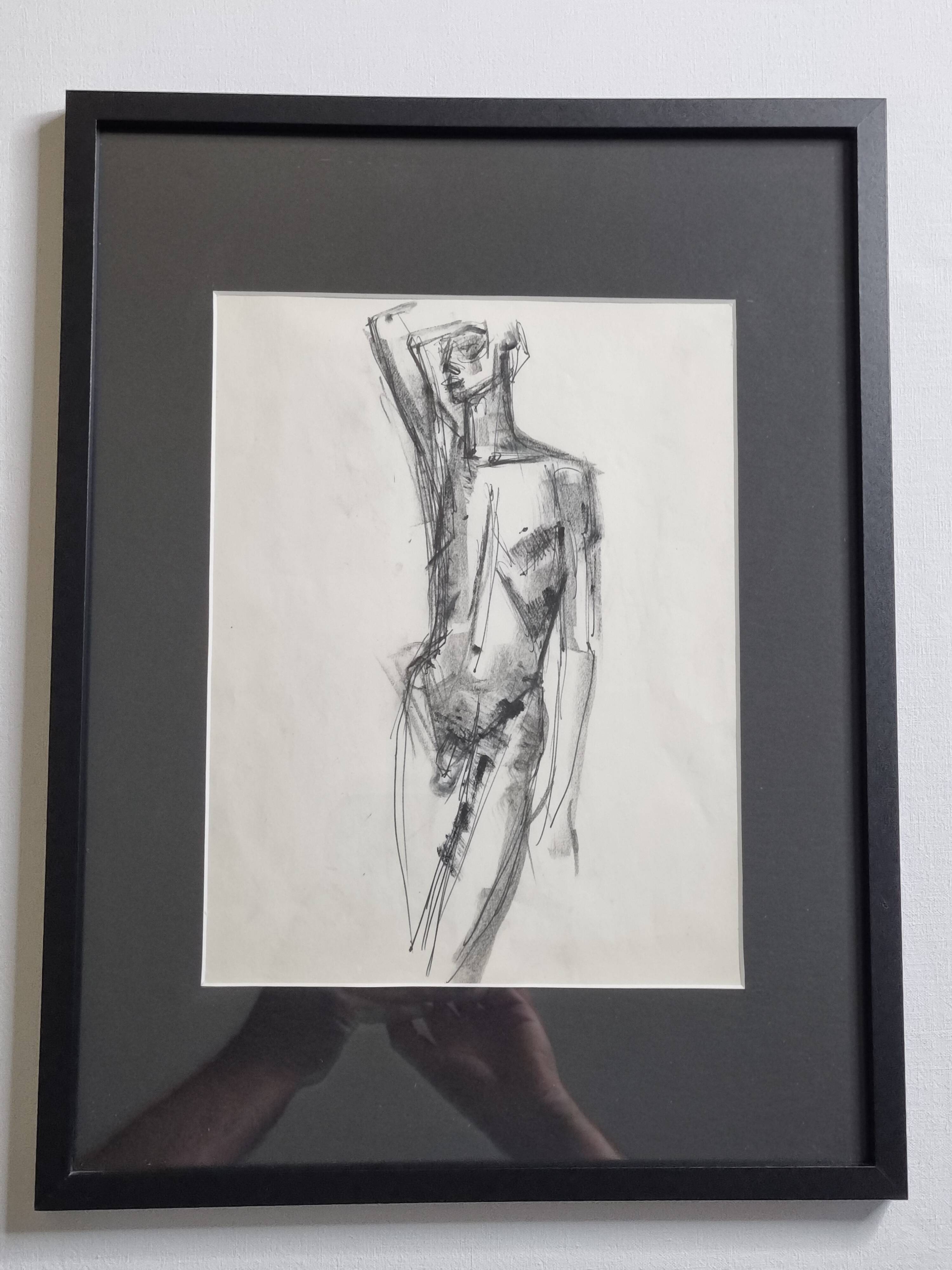 Study of a male nude, original drawing attributed to Maurice De Bus, 1960s, 40 x 30 cm