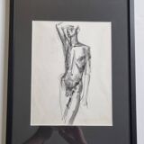 Study of a male nude, original drawing attributed to Maurice De Bus, 1960s, 40 x 30 cm