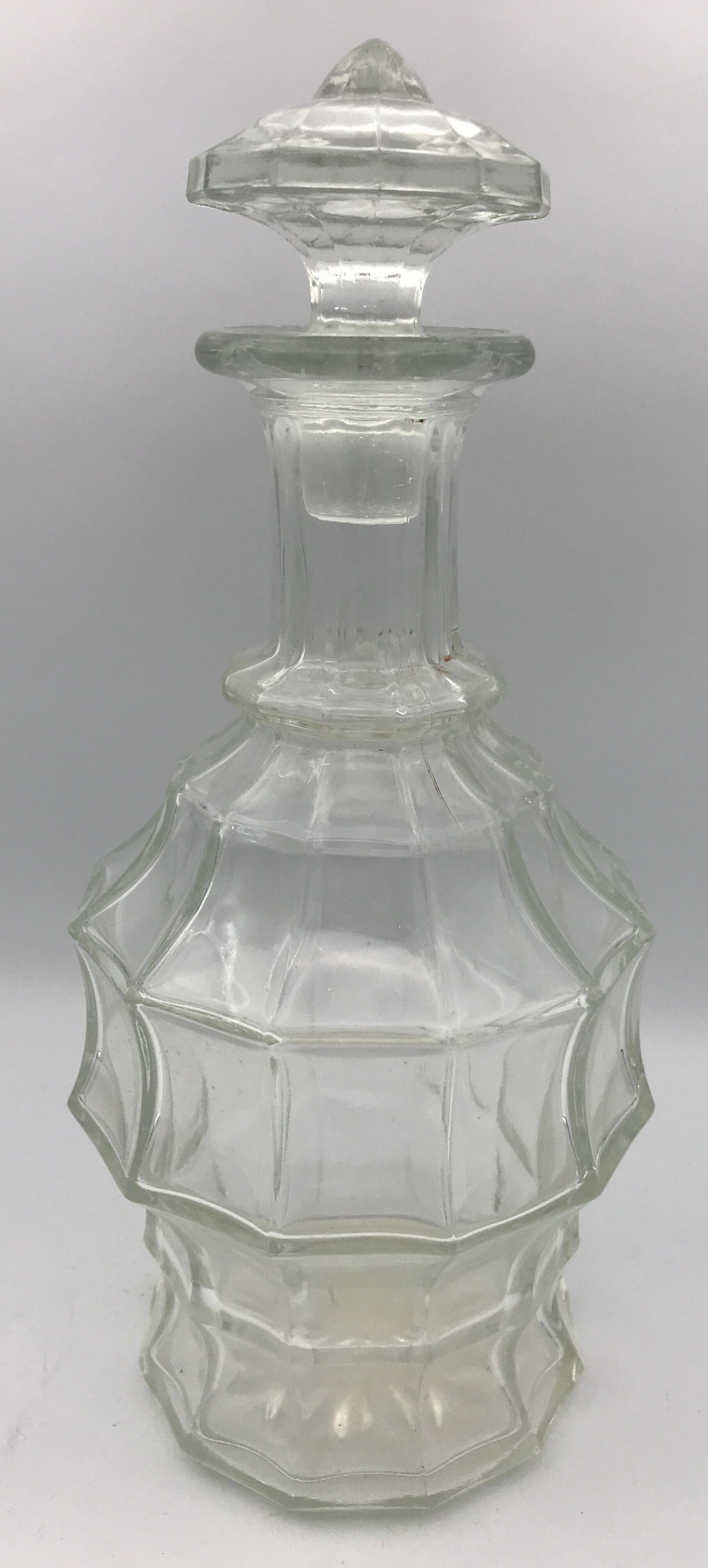 Old faceted glass liqueur carafe and stopper - 27 cm