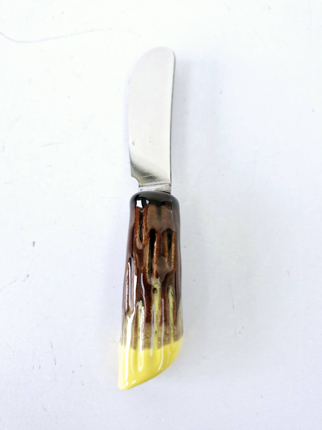 Butter dish and its vintage ceramic knife dlg vallauris leaf shape