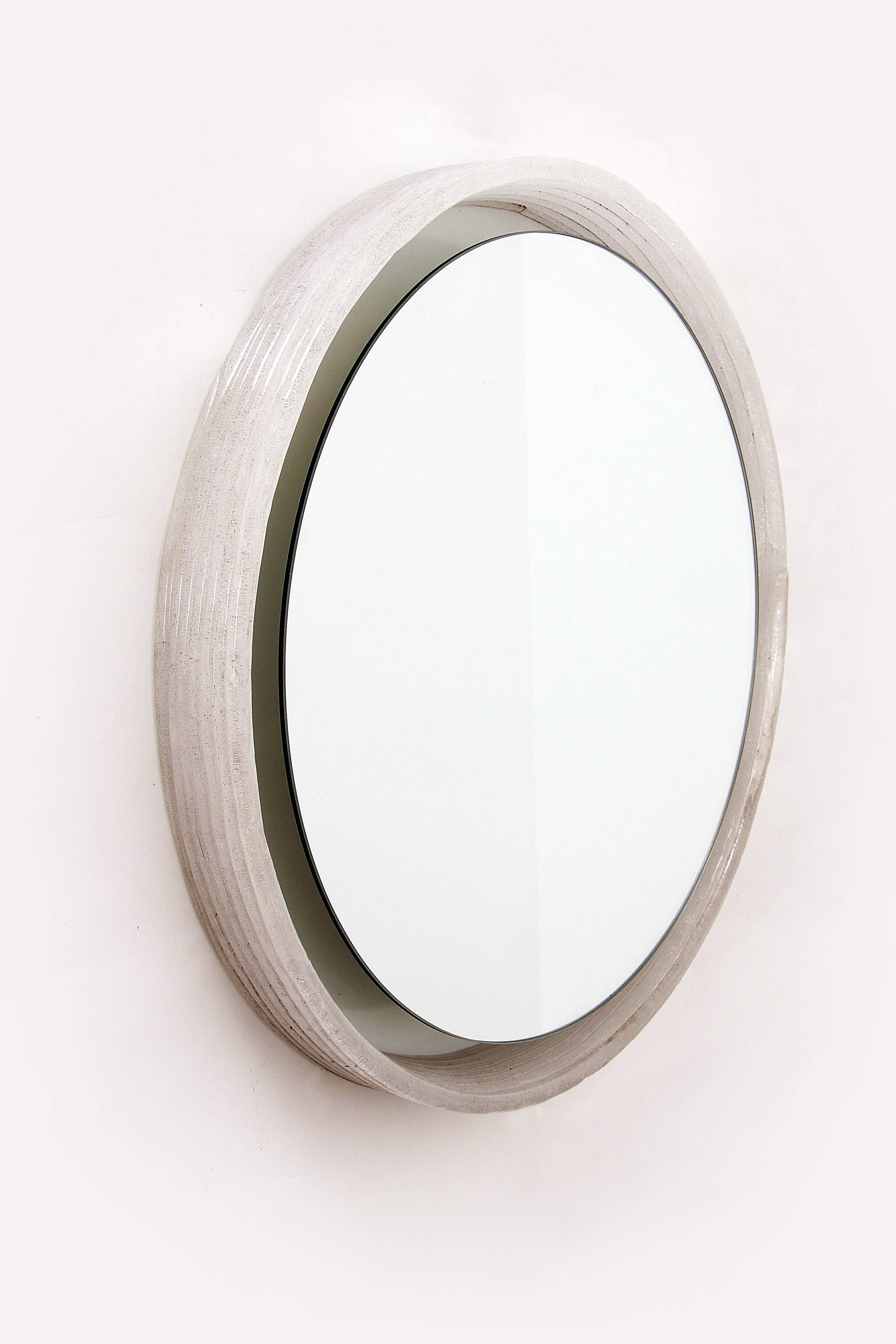 Round Plexiglass Bathroom Mirror by Hillebrand, Large Model, 1960 Germany.