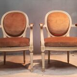 Pair of Louis XV style gray lacquered armchairs