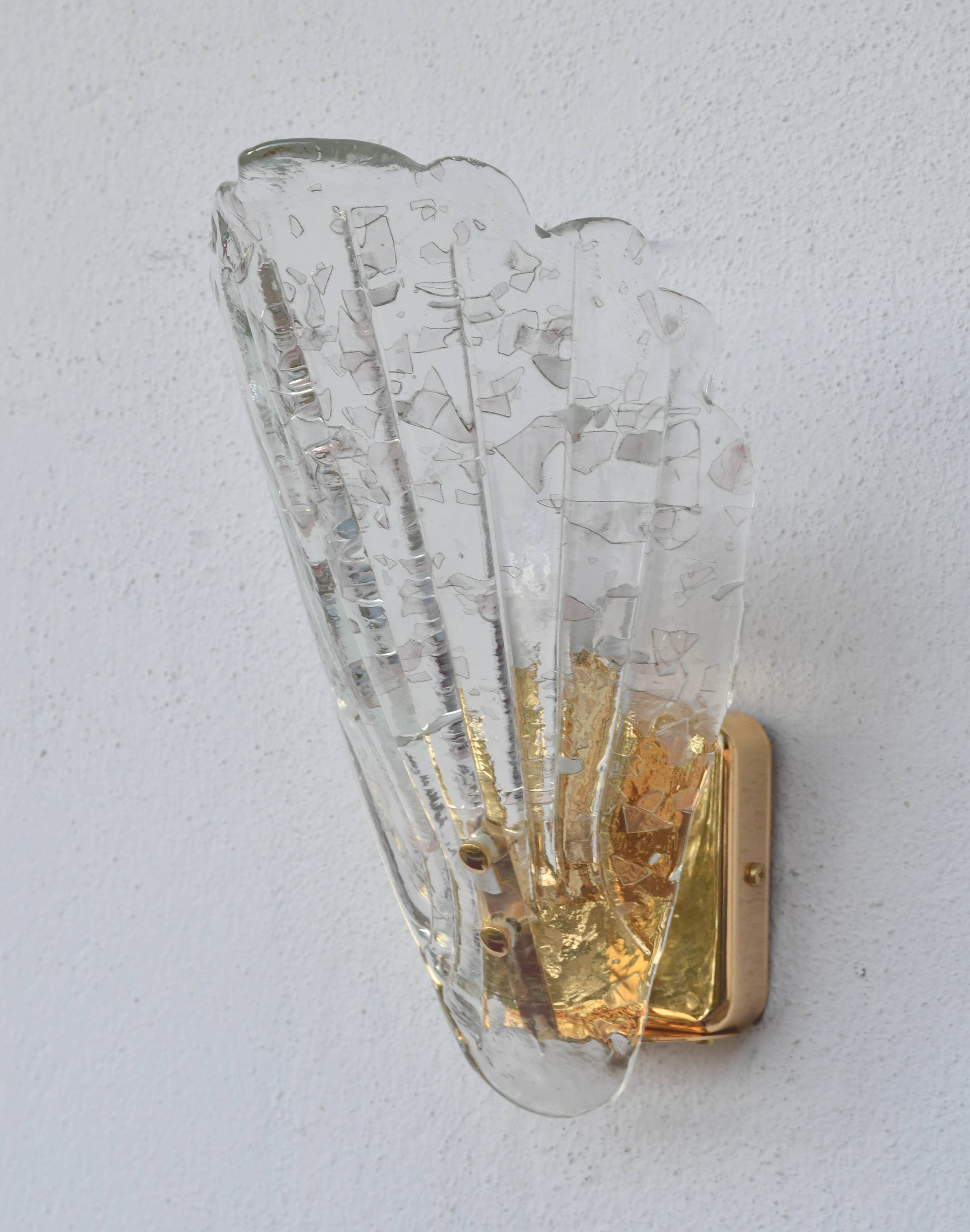 Set of 5 Vintage Italian Murano Glass Wall Lamps, Gold Plated, 1970s