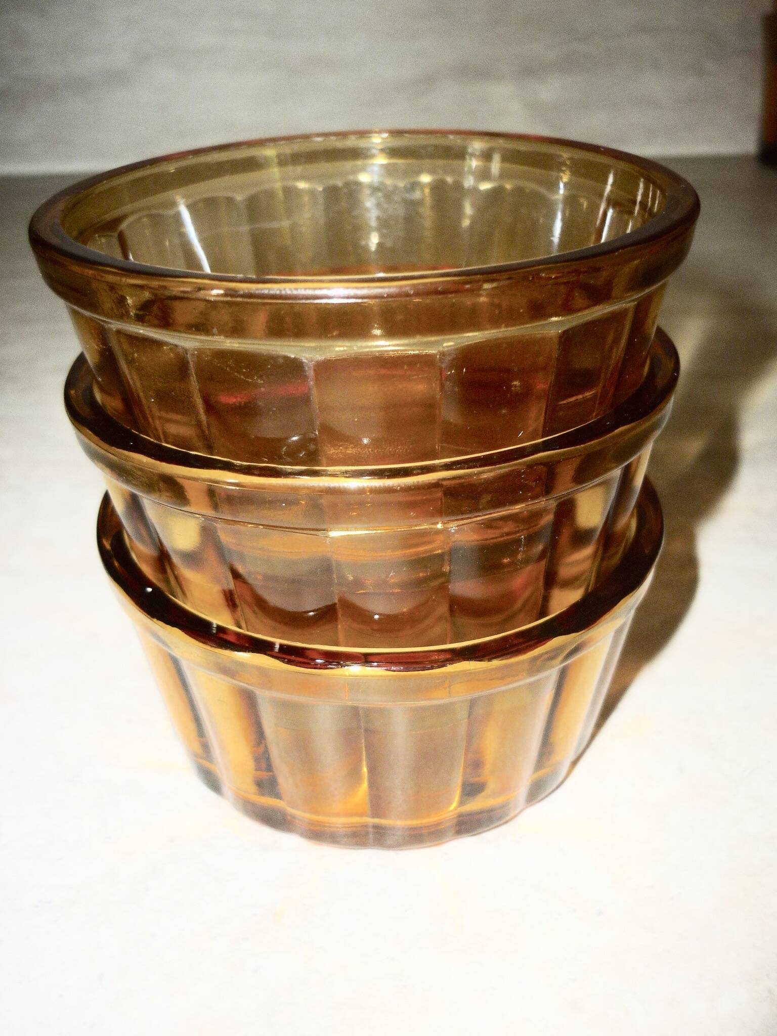 3 vintage Vereco amber glass ramekins