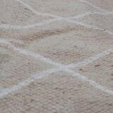 Hand-made beige and white wool rug 65x144cm