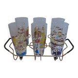 Set of 6 vintage glasses in their basket