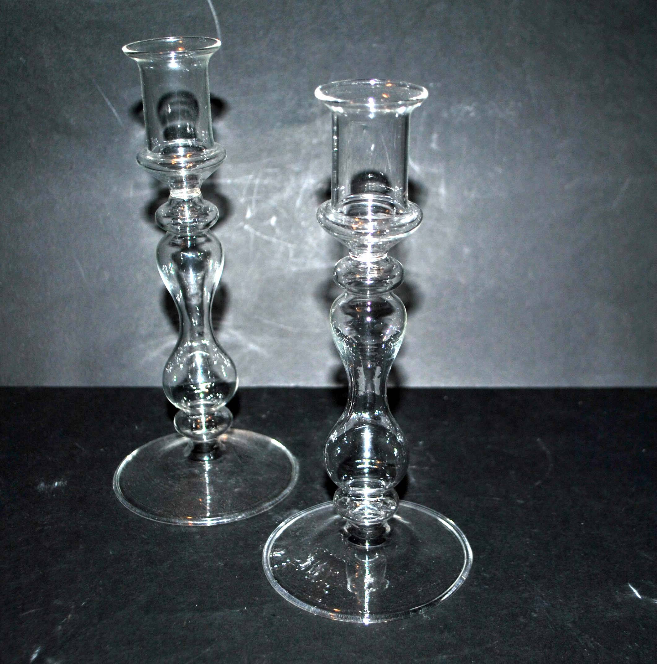 Set of 2 vintage blown glass candle holders