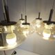 Light smoked glass water drop chandelier with 6 drops from the 1960s.