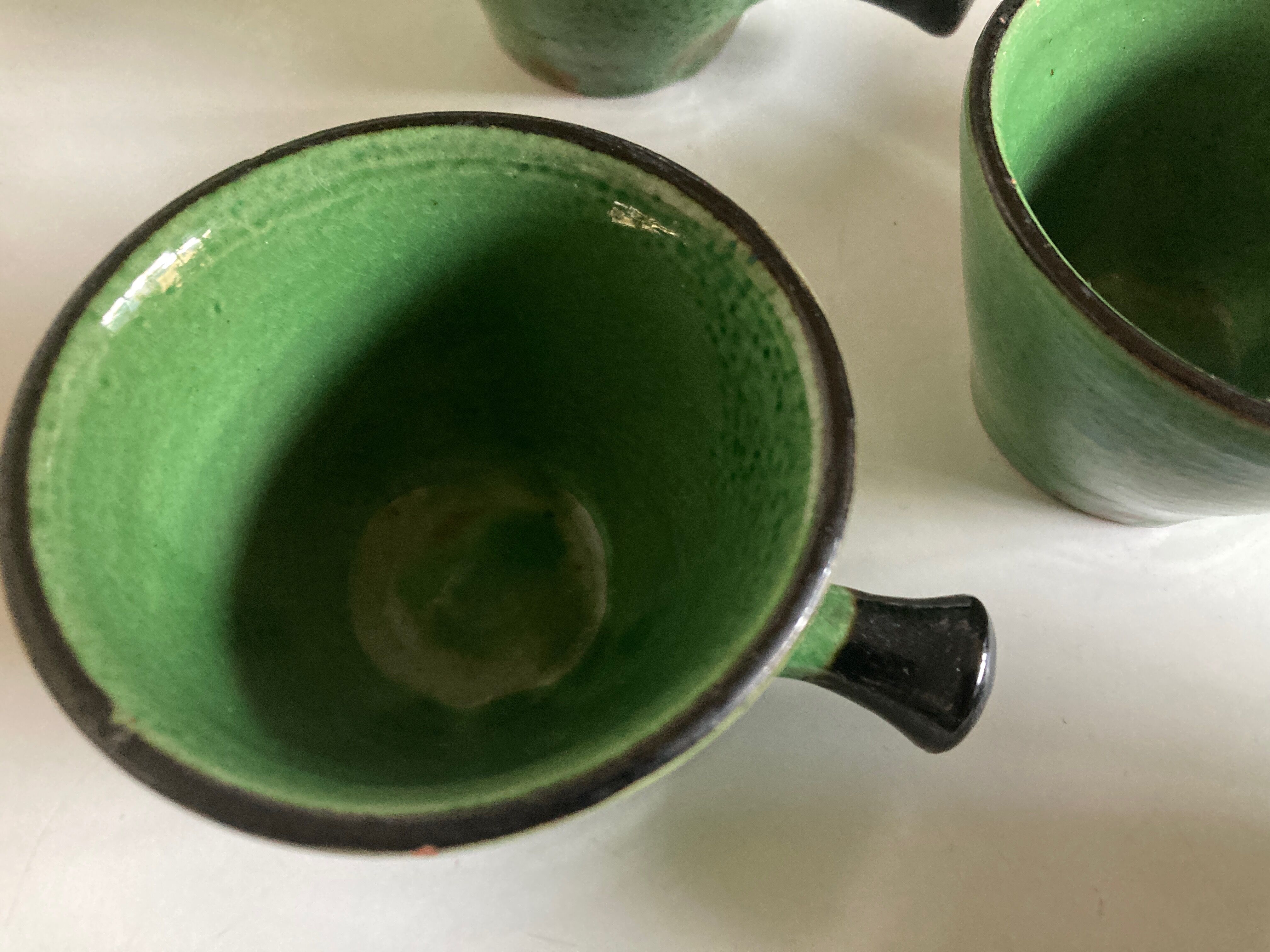 Set of 5 cups in green glazed clay Dieulefit 1960