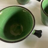 Set of 5 cups in green glazed clay Dieulefit 1960