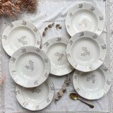 7 assiettes creuses porcelaine vintage digoin sarreguemines modèle raphael motif fleurs dorées