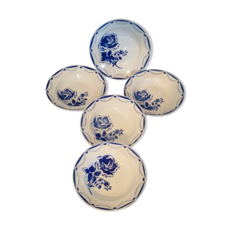 Series of 5 hollow plates in earthenware KG Lunéville decorations RMC