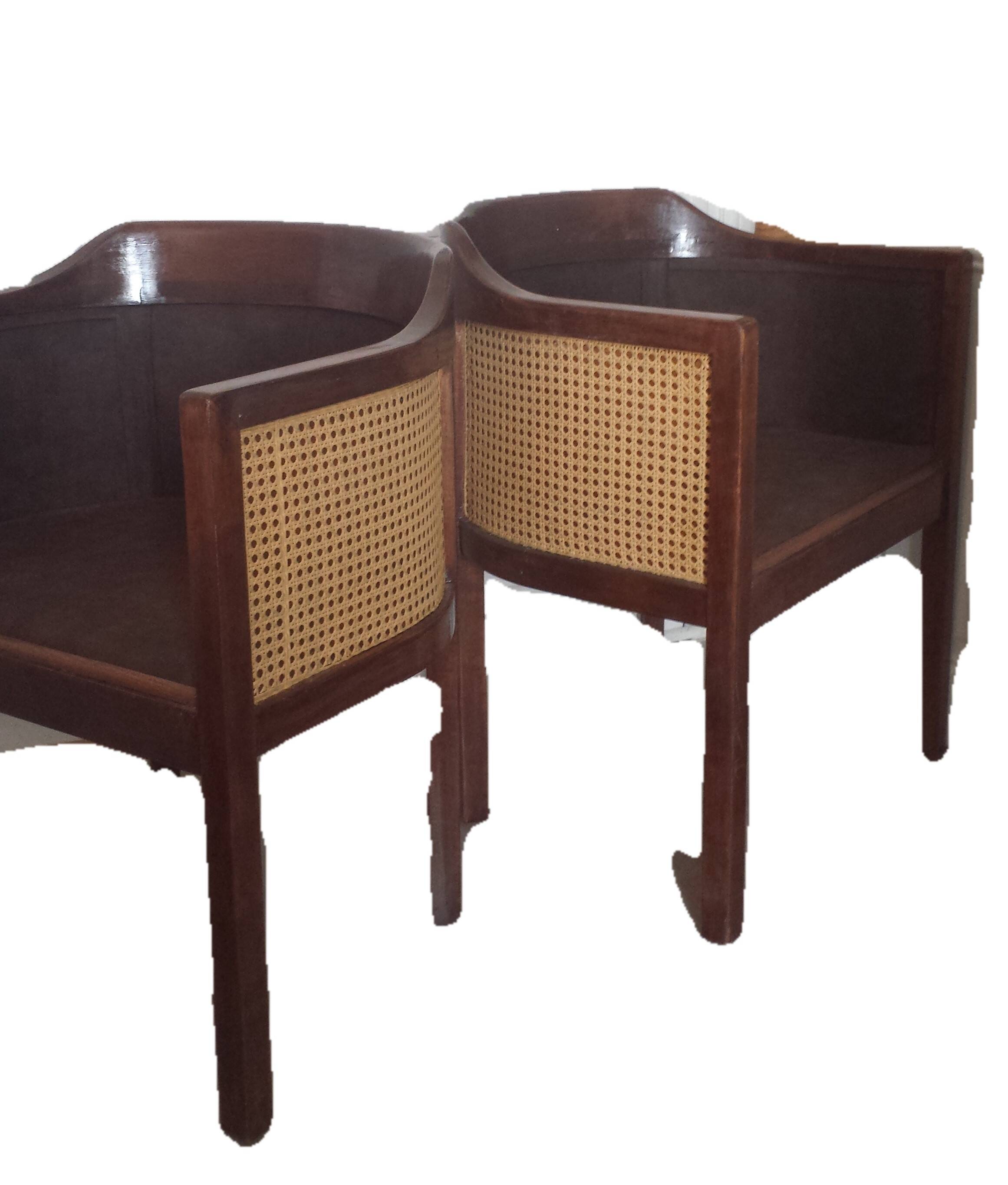 Art Deco style armchairs, wood and cane