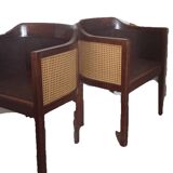 Art Deco style armchairs, wood and cane