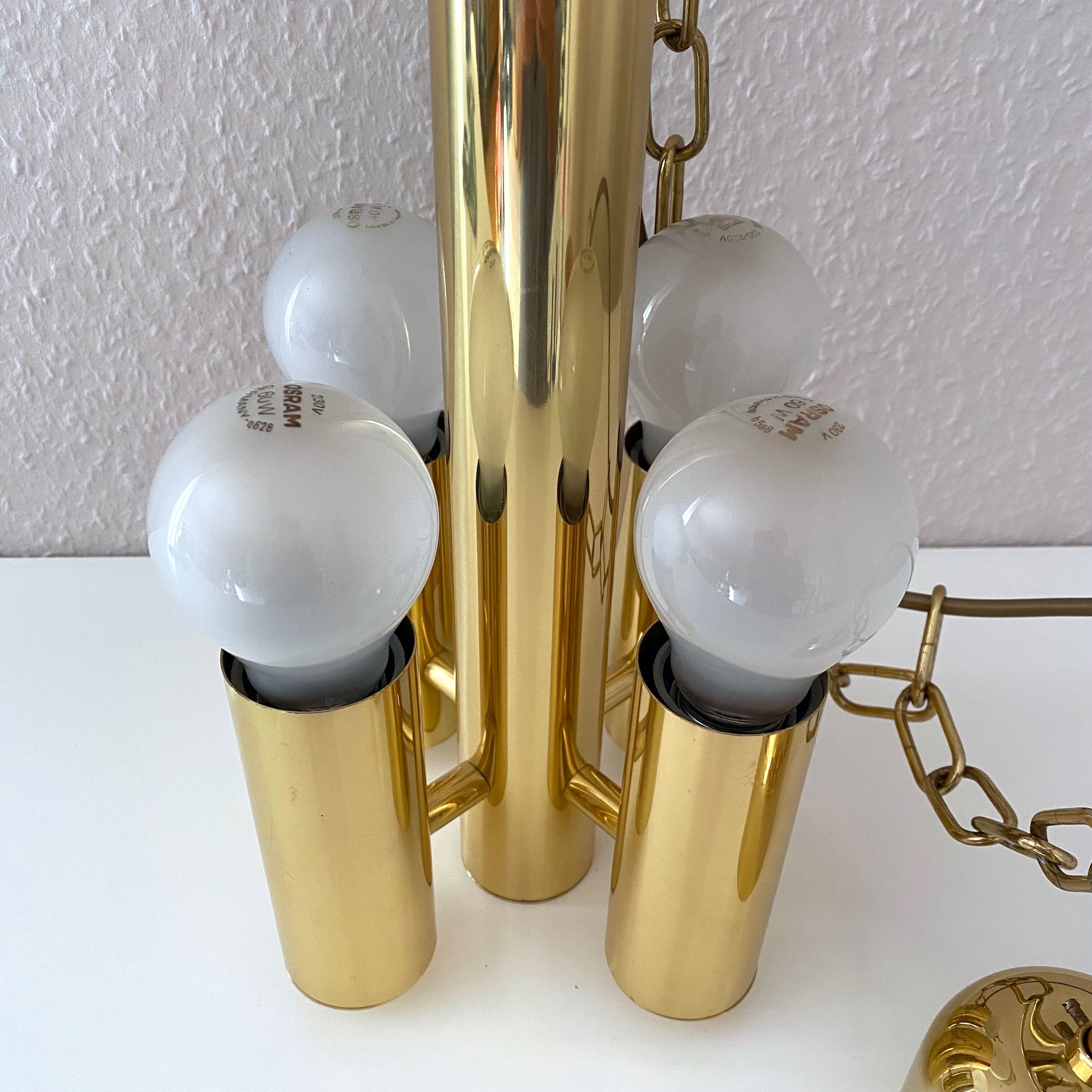 Hanging lamp wkr leuchten, brass chandelier, vintage interior.