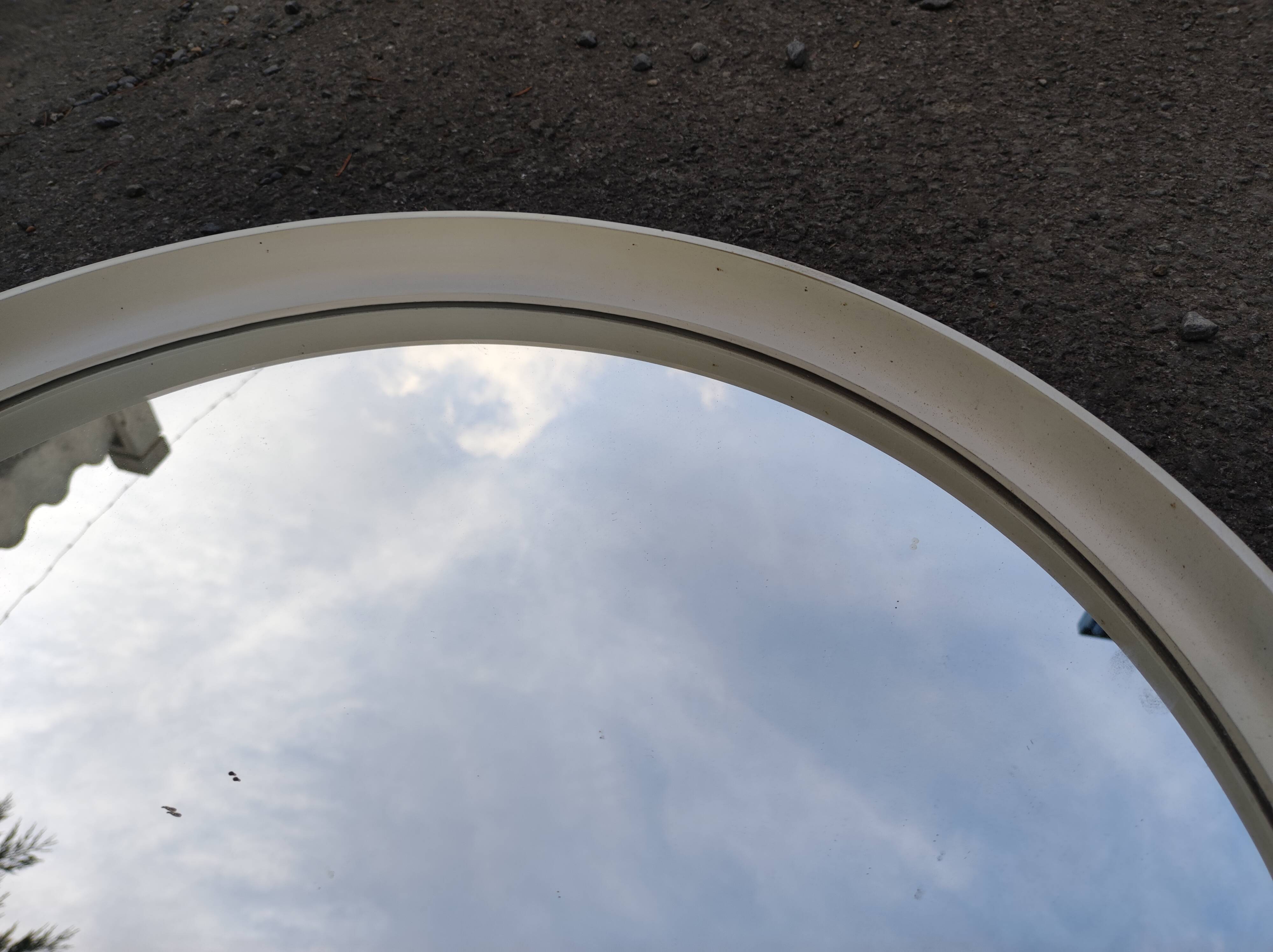 Round mirror frame white wood pop vintage 70