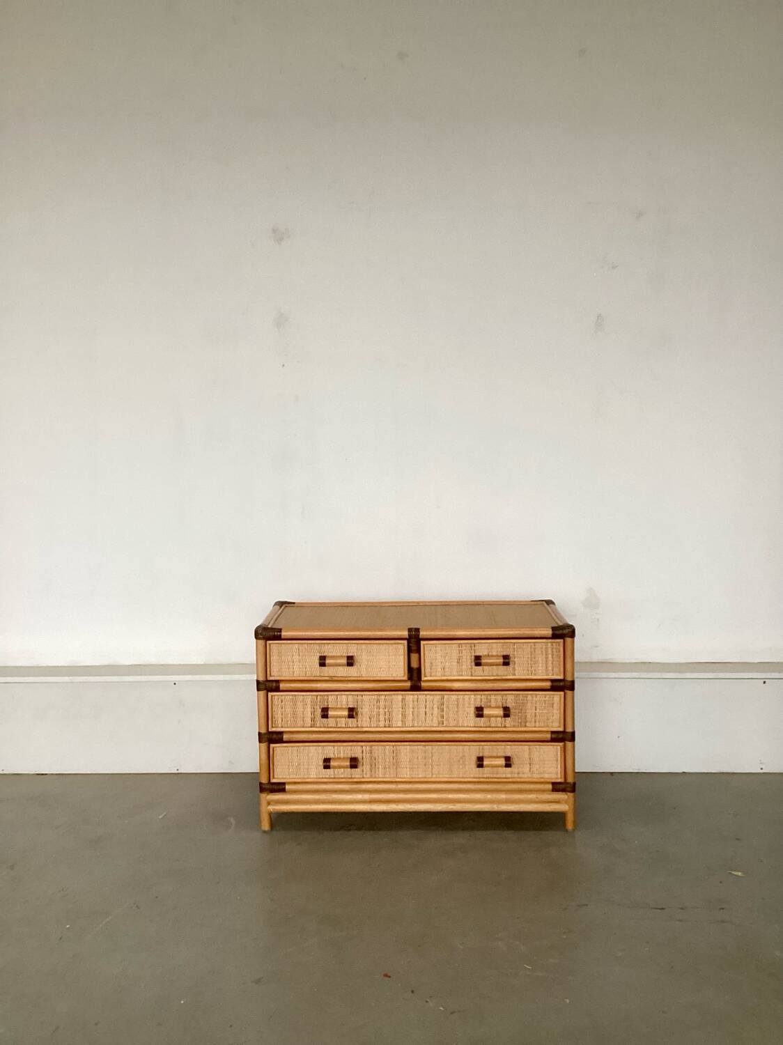 Smal drawer cabinet bamboo ratan 1970