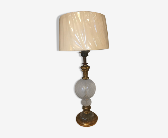 Lampe en bois doré et verre