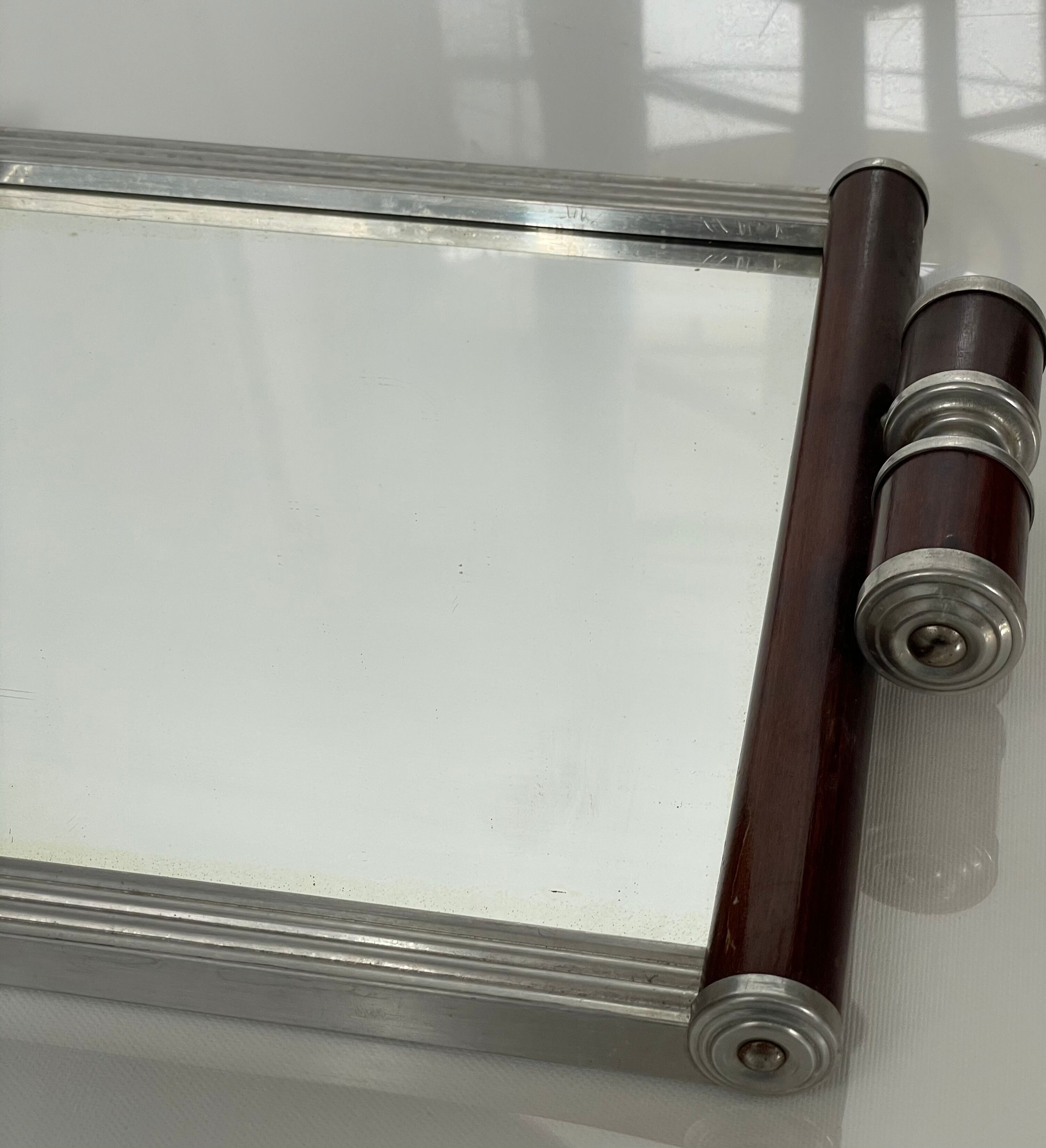 Art deco mahogany and metal tray