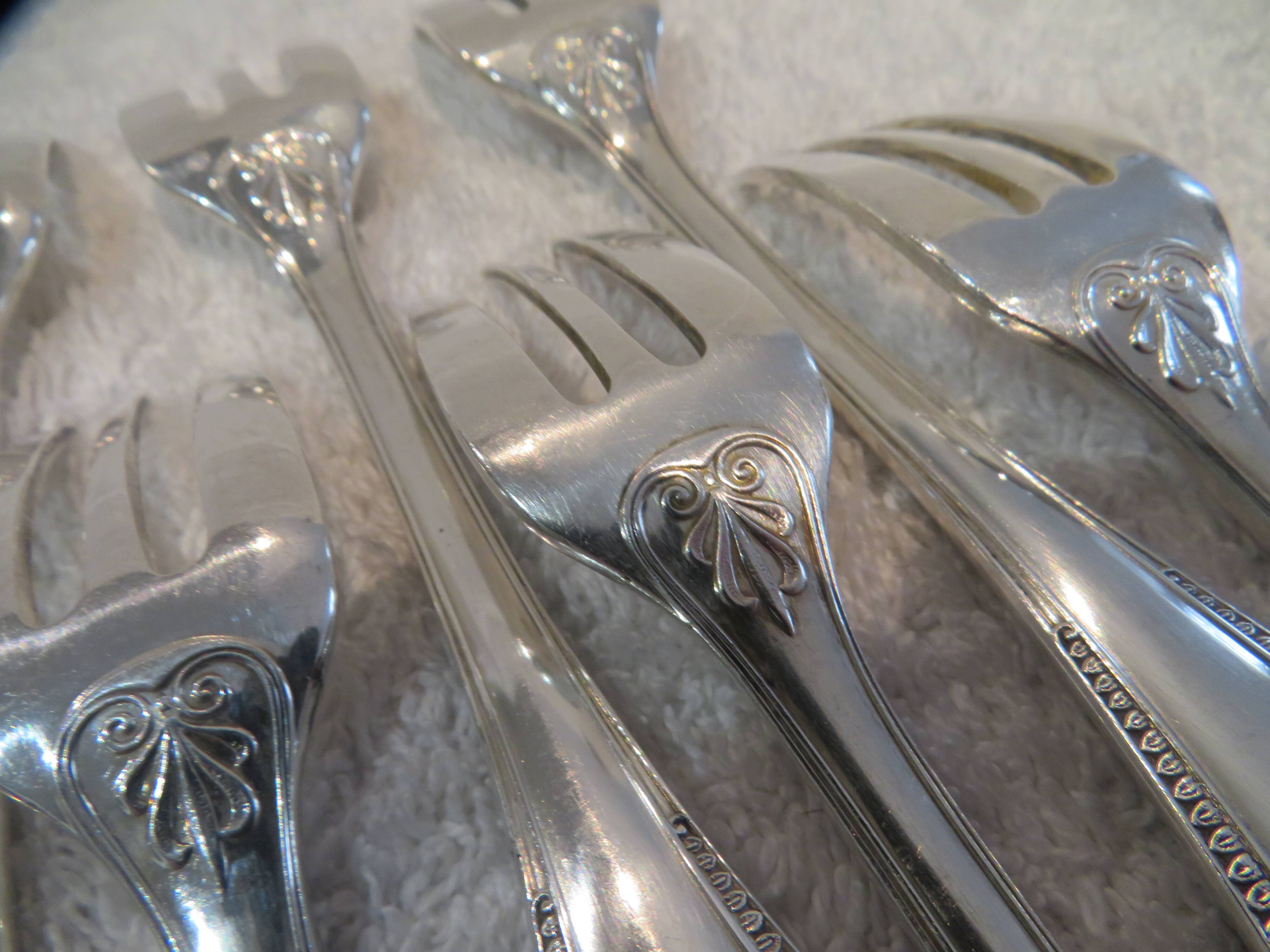 8 silver-plated cake forks by Christofle Malmaison Empire