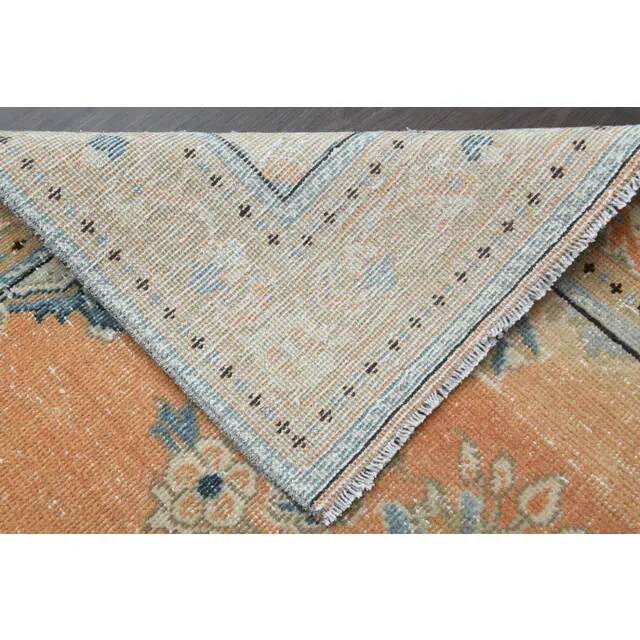Vintage Turkish Hand-Knotted Wool Cotton Orange Runner Rug  118x304