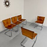 Lot of 5 tubular chairs Mart Stam edition Fasem vintage patinated leather