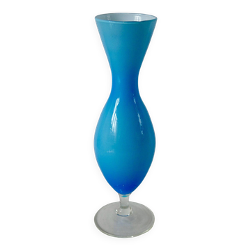 Designer vase in blue opaline from the 60s