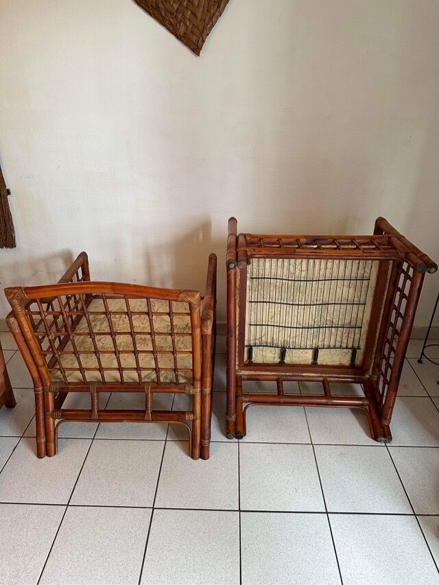 Pair of Rattan and Bamboo Armchairs