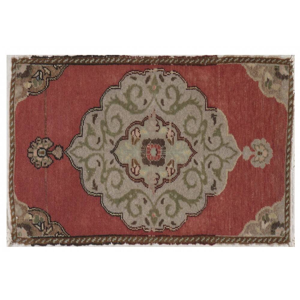 Hand-knotted Small Rug. Vintage Door Mat. Turkish Wool Seat Cover. Entryway Mat. Kitchen Rug