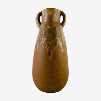 Vase soliflore sandstone ancient form amphora brown and gold signed Denbac