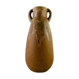 Vase soliflore sandstone ancient form amphora brown and gold signed Denbac