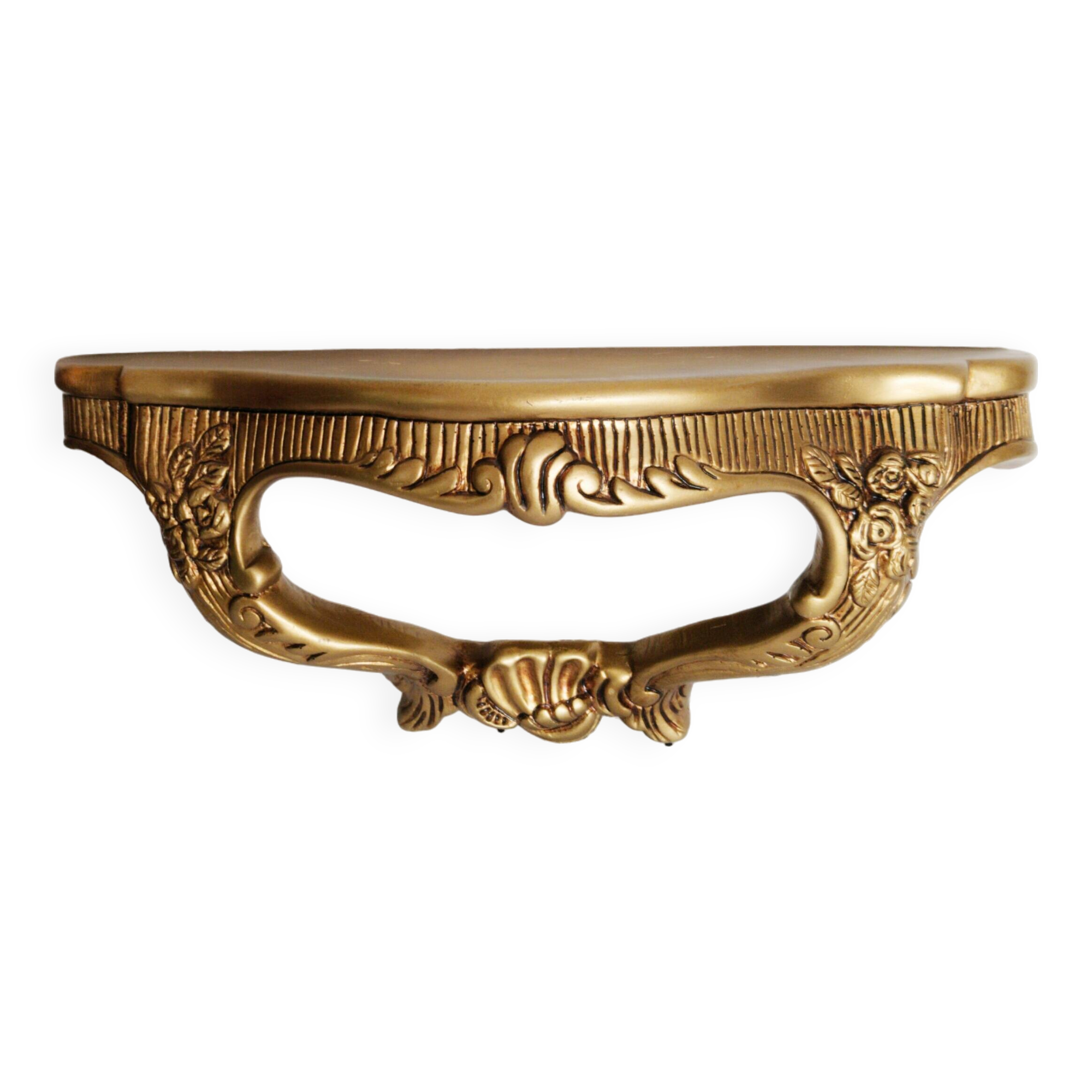 Golden console, vintage French, entrance shelf, shelf