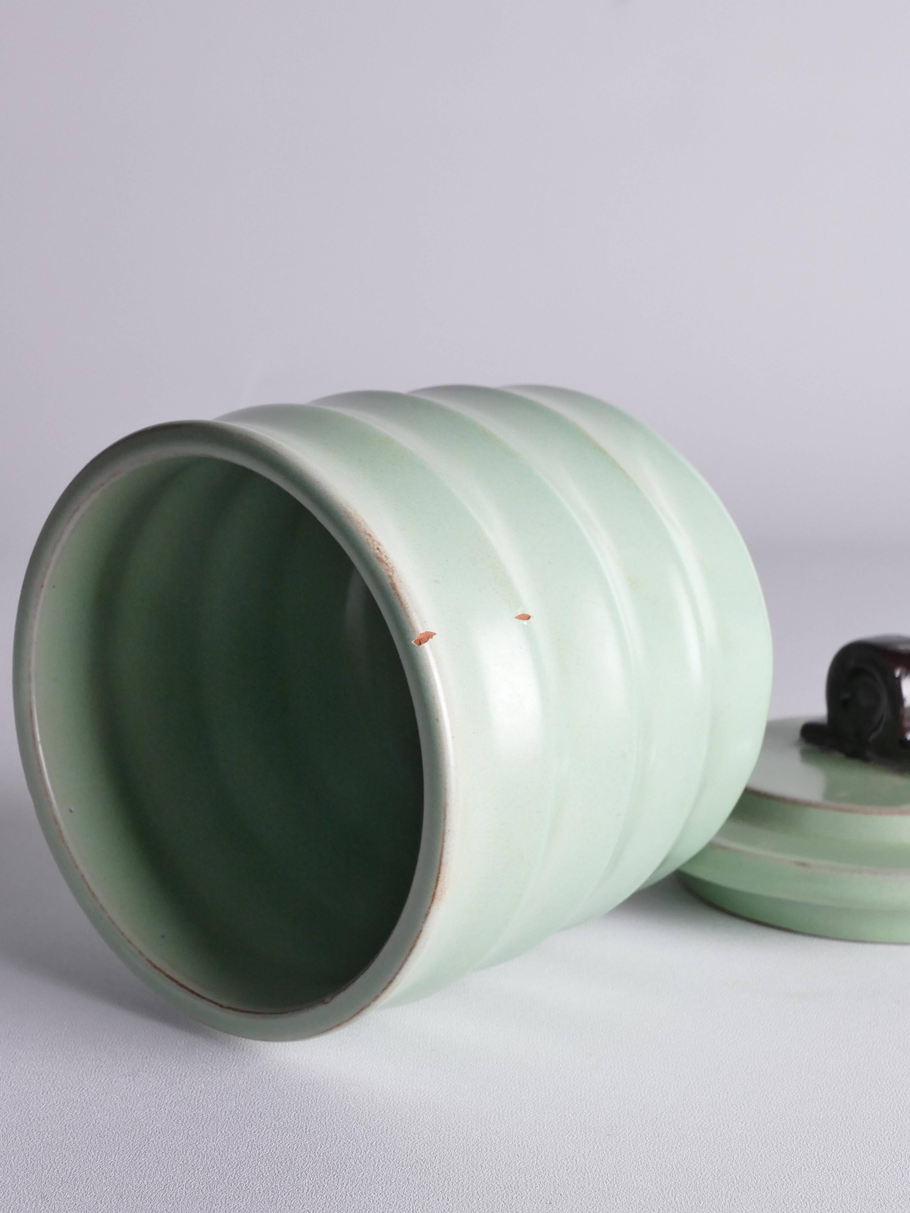 Art Deco Celadon Glazed Lidded Jar by Einar Luterkort for Upsala‑Ekeby, 1930s