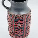 Vase West Germany, ceramic relief, red, 1970s.