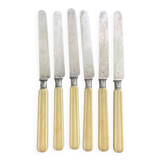 6 silver and ivory dessert knives