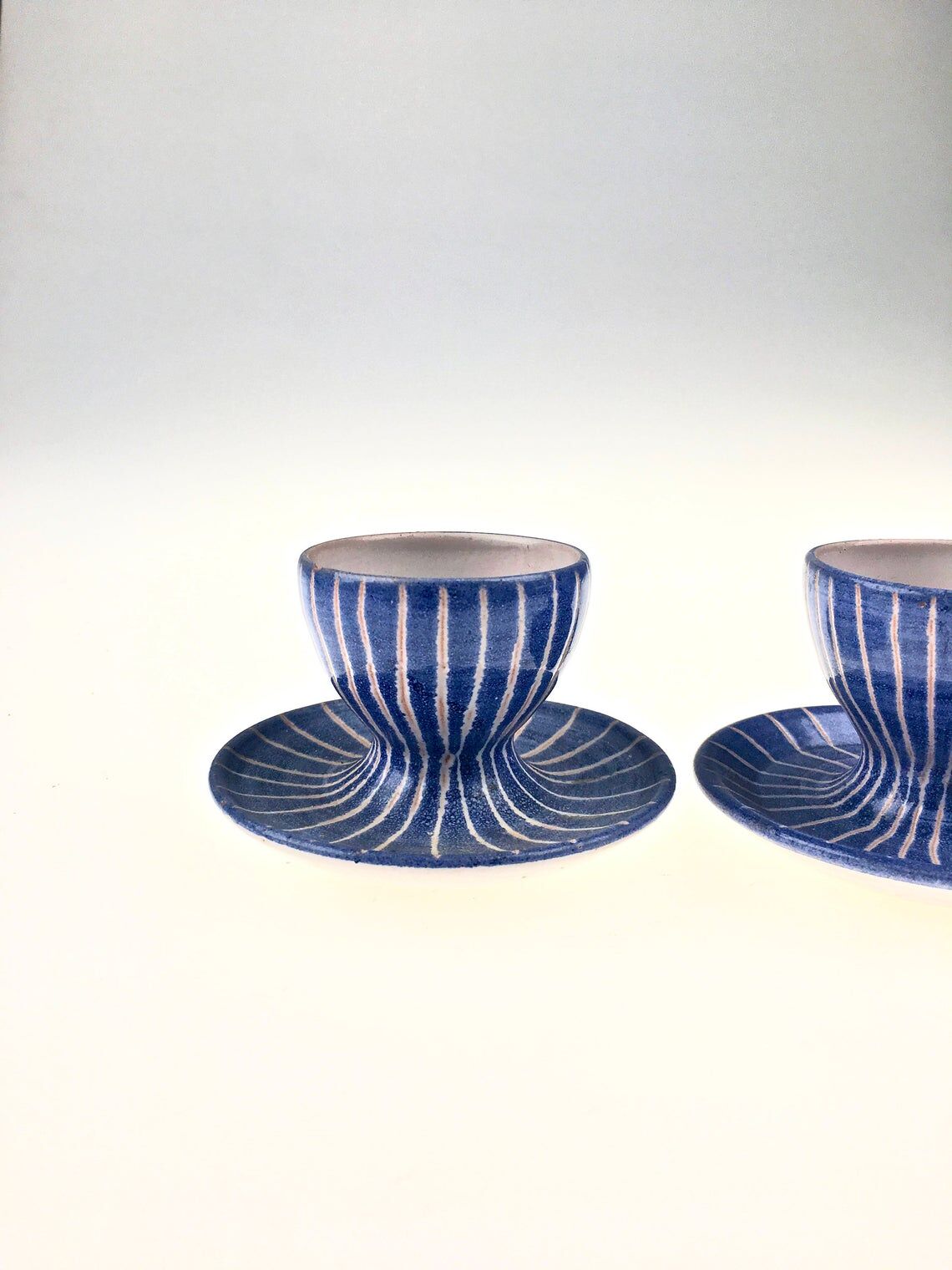 Set of 2 cups of eggs in blue Vallauris ceramic by Robert Picault 1950