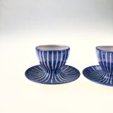Set of 2 cups of eggs in blue Vallauris ceramic by Robert Picault 1950