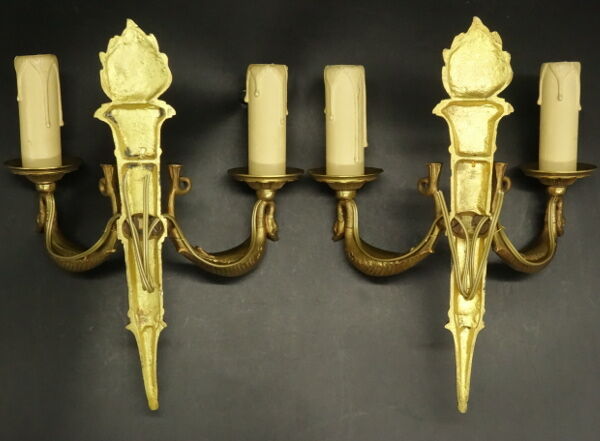 Pair of torchand and swan sconces, Empire style