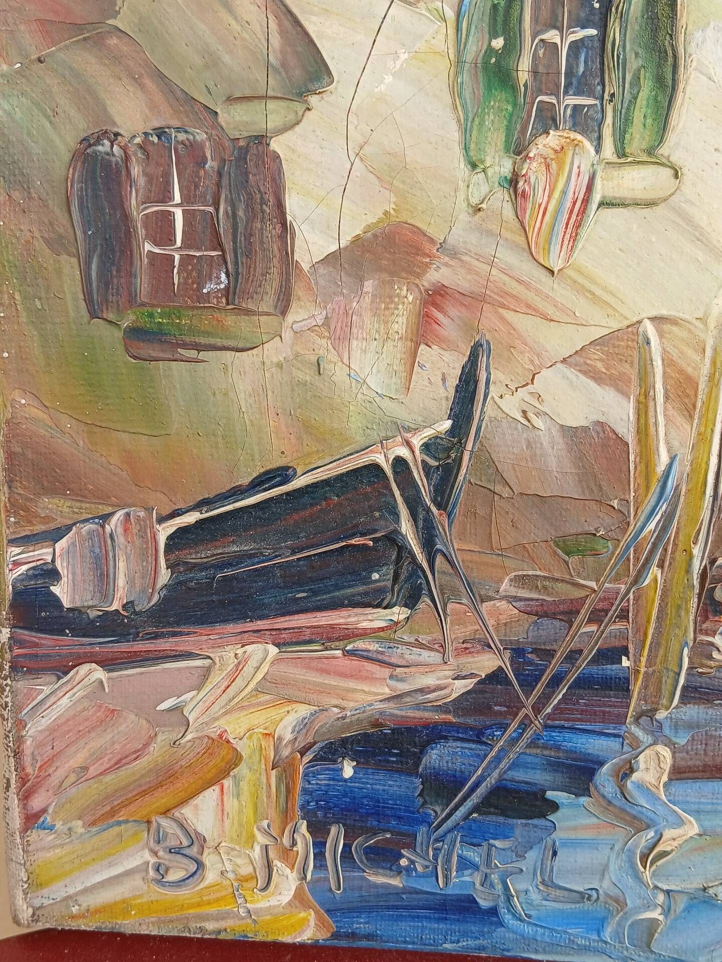 Peinture port de pêche Méditerranéen