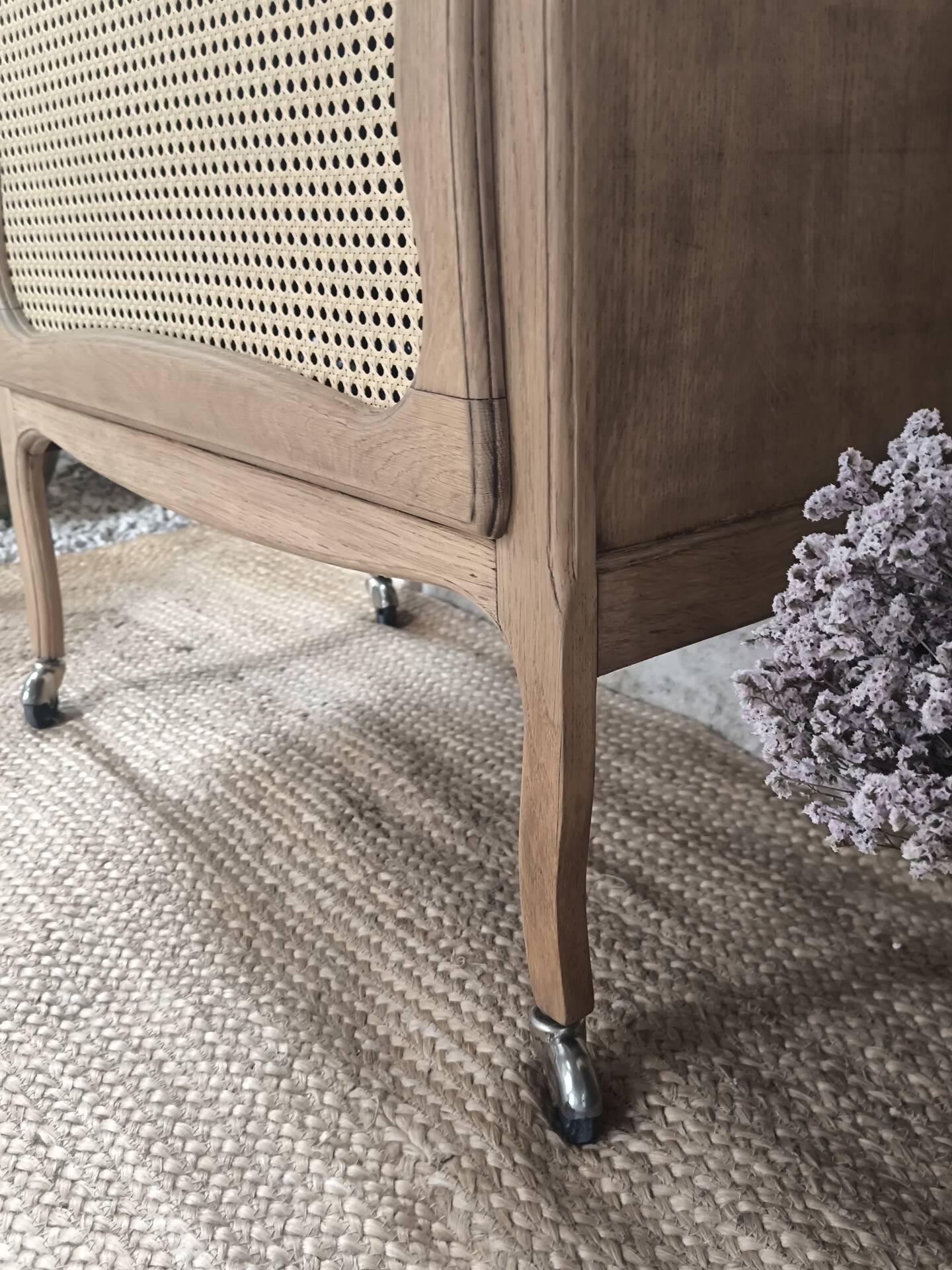 Bar cabinet / Sideboard in oak & natural caning – 1950s