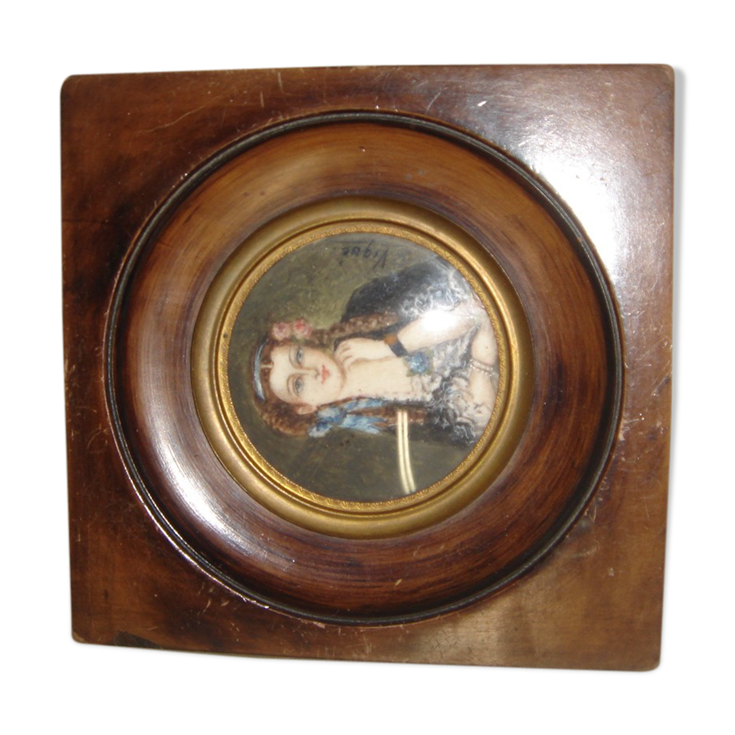 Miniature portrait of woman signed Vigué
