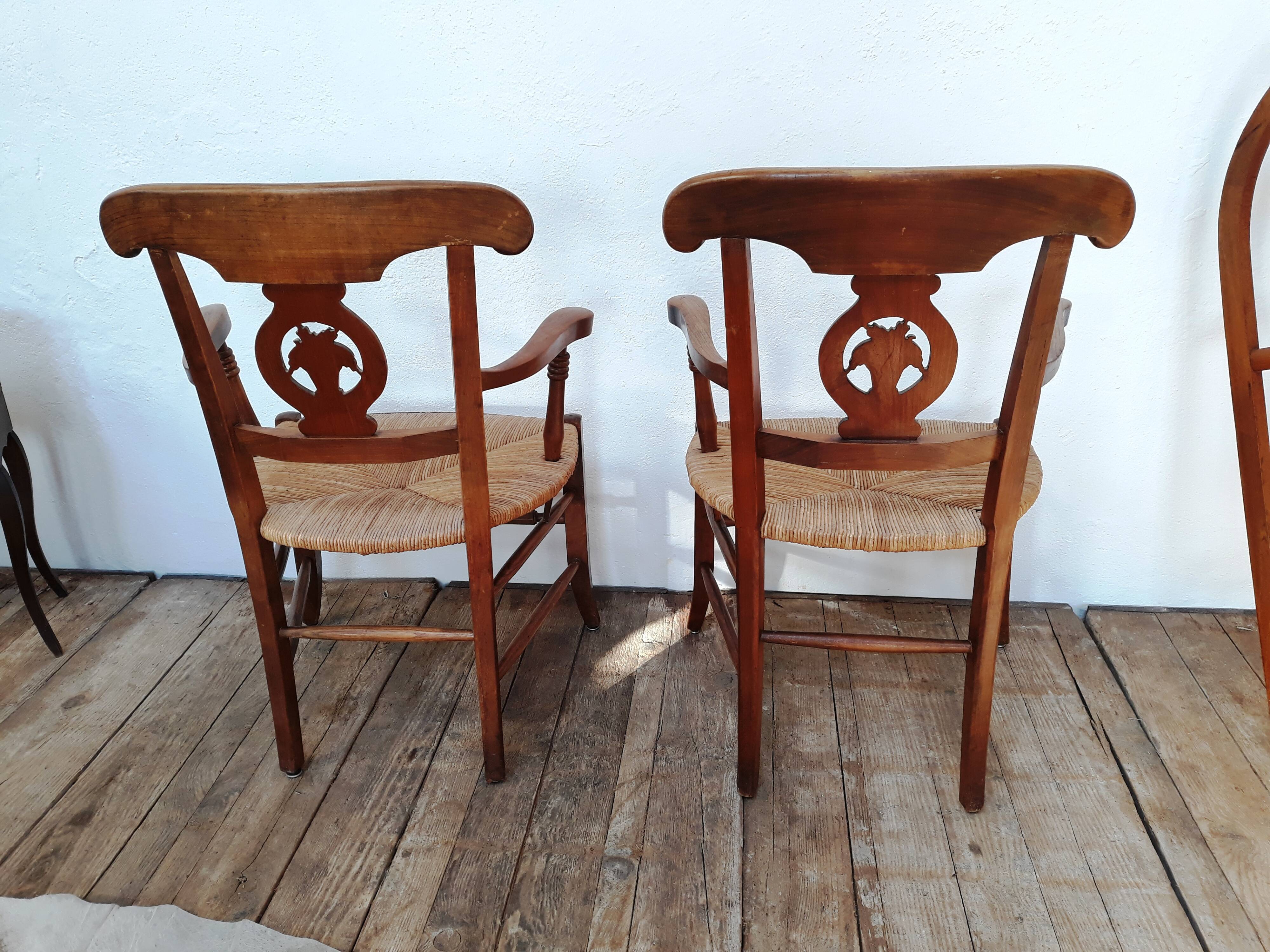 Pair of armchairs paillé and wood style Directoire