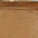 Solid oak coat rack and 2 brass hooks, Art Deco 1930s