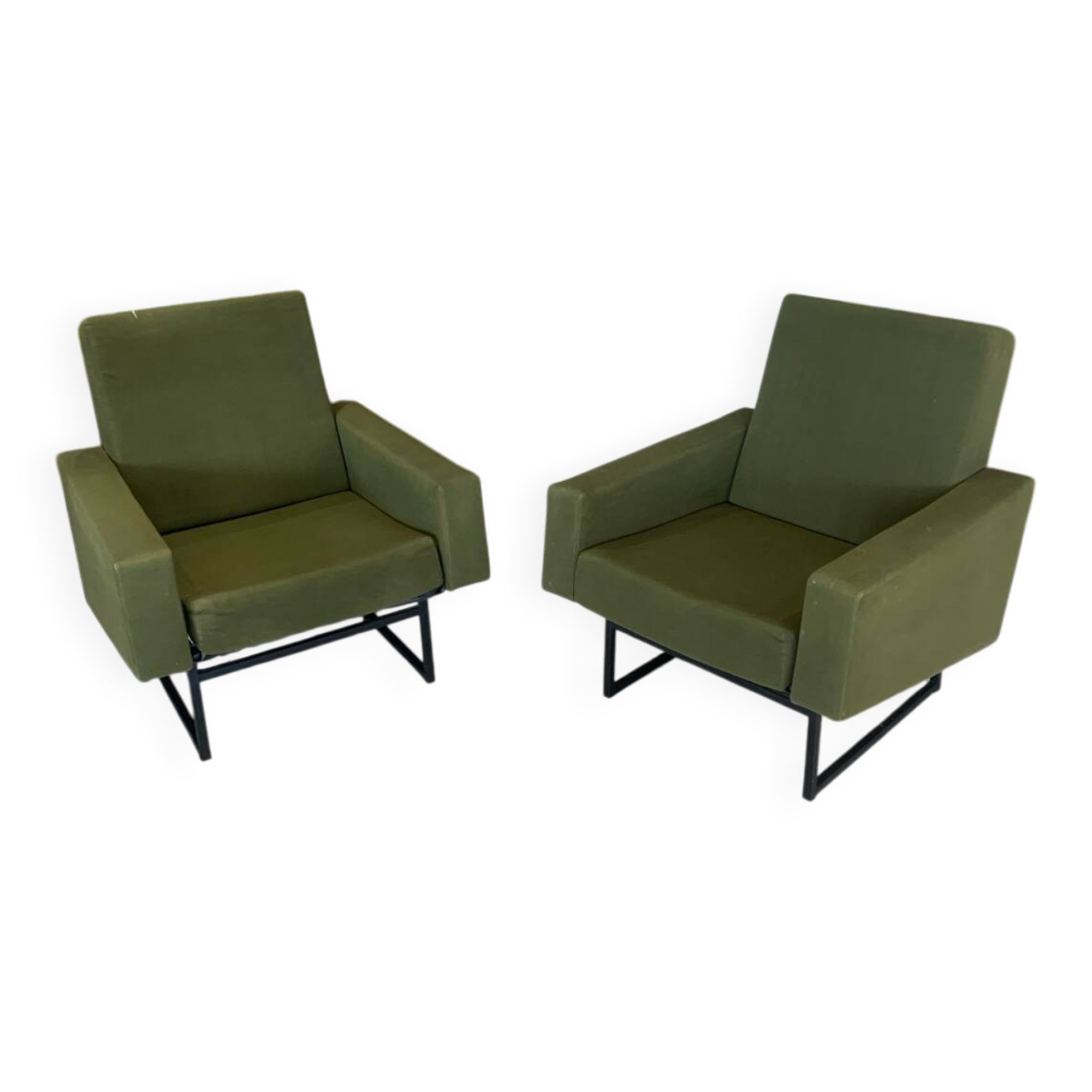 Paire Fauteuil Fero Vert Vintage circa 1960